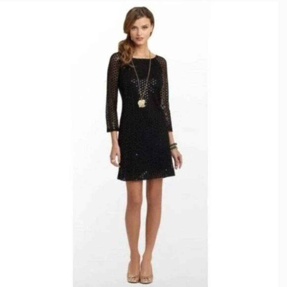 Lilly Pulitzer Sz 8 Aaliyah Putting On The Glitz Blk Sequin Mini Cocktail Dress